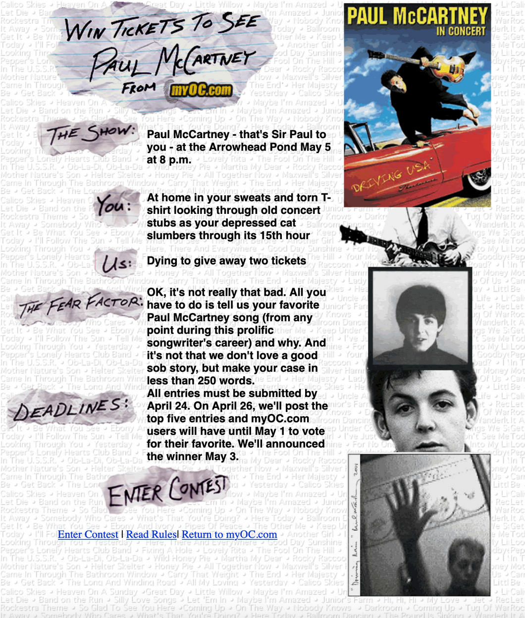 Paul McCartney Ticket Contest - Contest Design